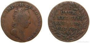 Coins of Spain: Belgium Austrian Netherlands Possession 1750 2 Liards / 2 Oorden - Maria Theresia Copper Bruges Min